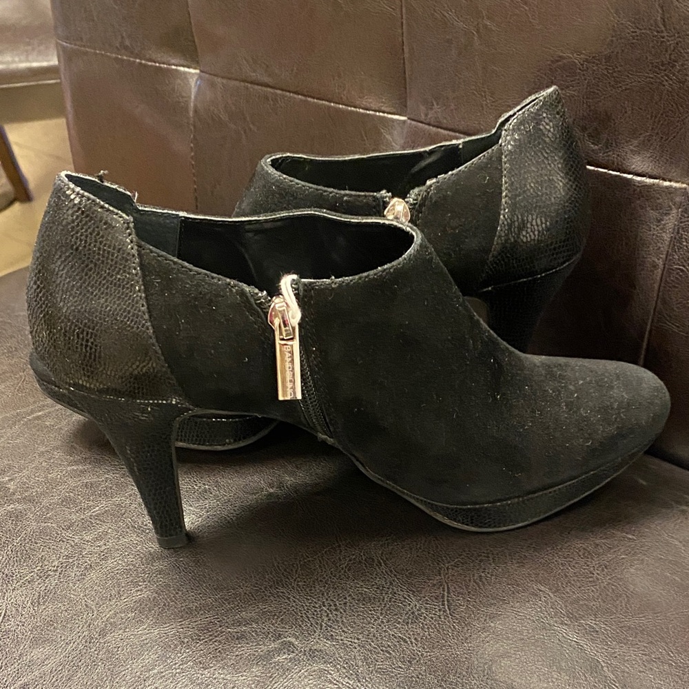 Bandolino Black Suede Ankle Booties with Side Zip Detail